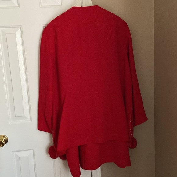 Milano Red Rhinestone Studded Pom Pom Skirt Suit Size 26W Church Plus Size - Picture 7 of 10